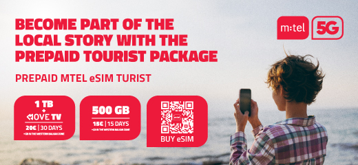 Order an E sim for Montenegro and other destinations. Banner with image of a woman travelling.