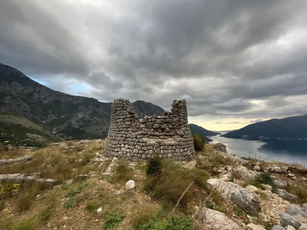 image of the stone tower at the ruins of the Illyrian fort above Risan, Montenegro